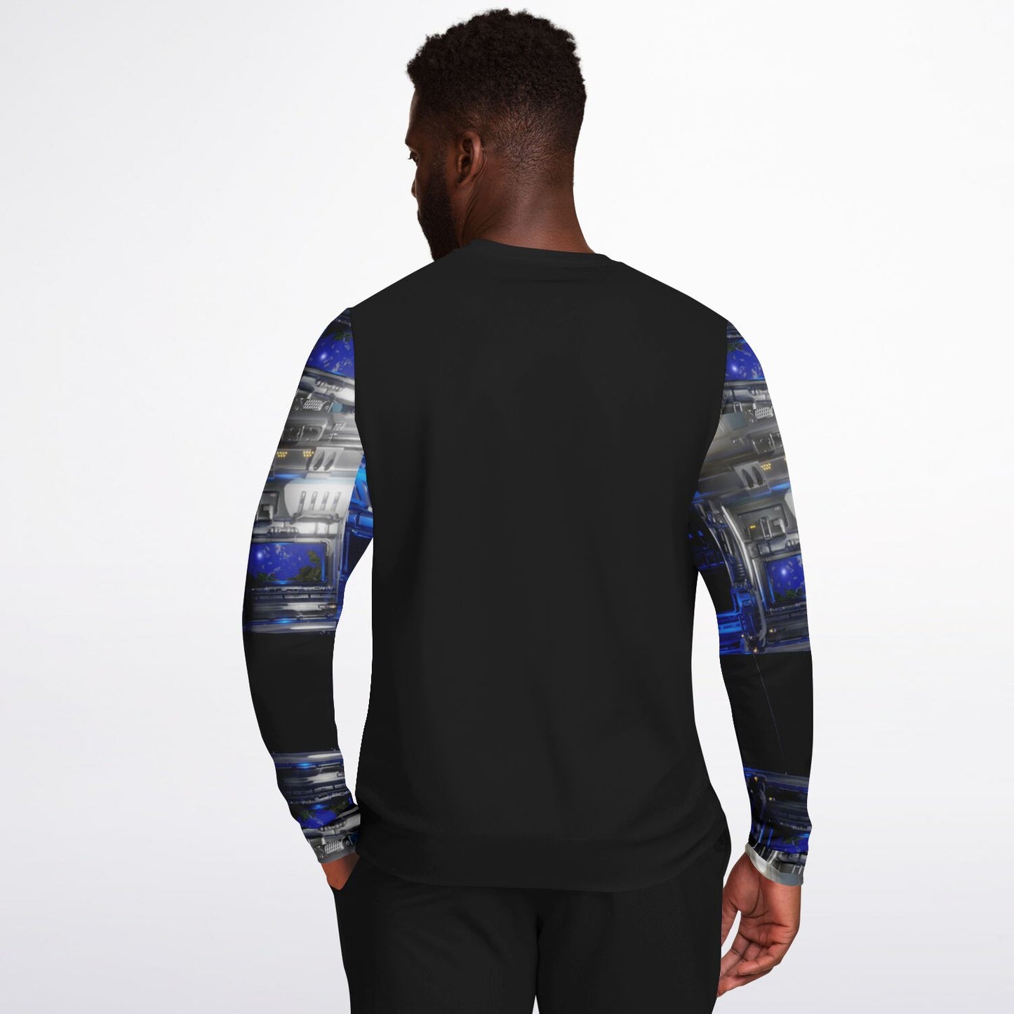 Departing Earth Long Sleeve Sweatshirt – Futuristic Elegance with Artistic Flair