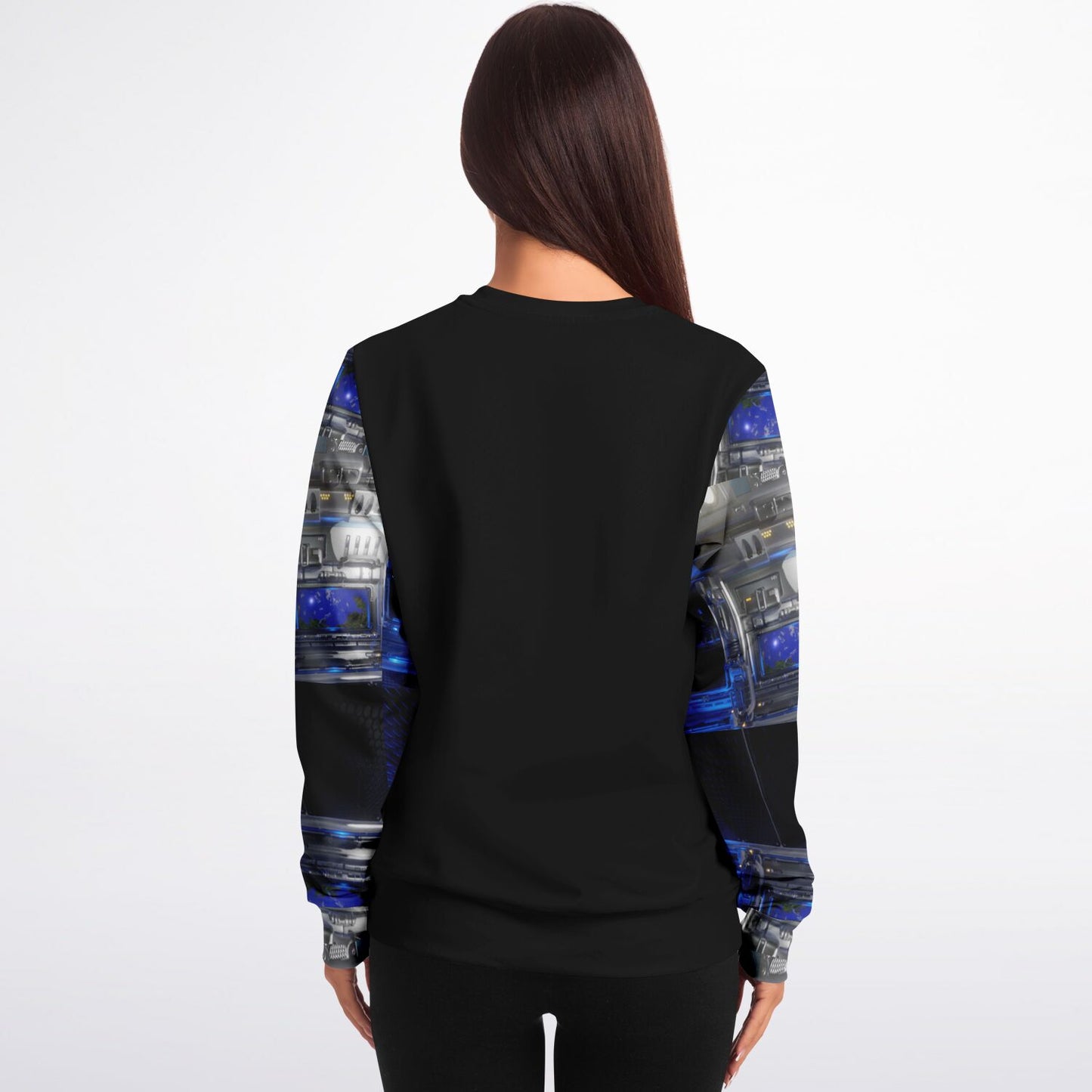 Departing Earth Long Sleeve Sweatshirt – Futuristic Elegance with Artistic Flair