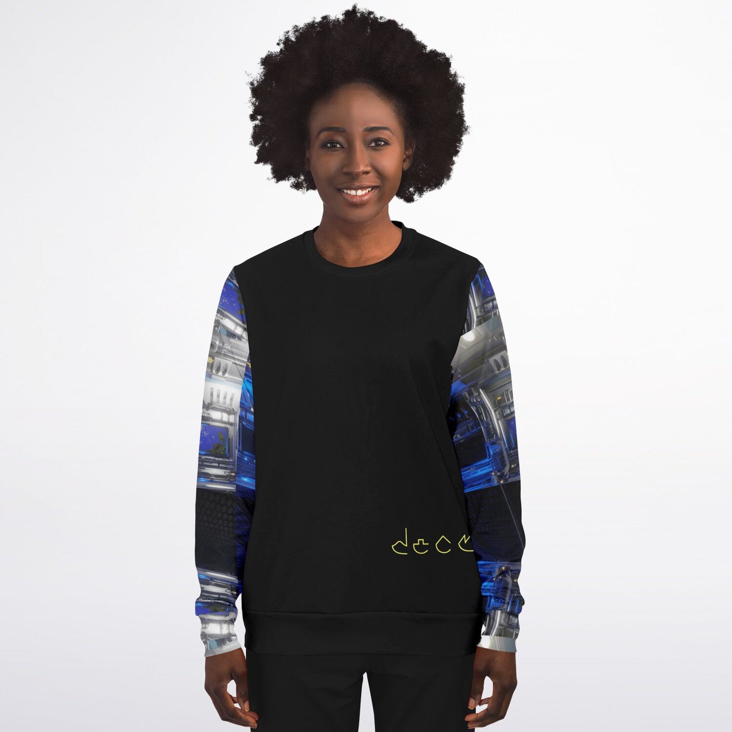 Departing Earth Long Sleeve Sweatshirt – Futuristic Elegance with Artistic Flair